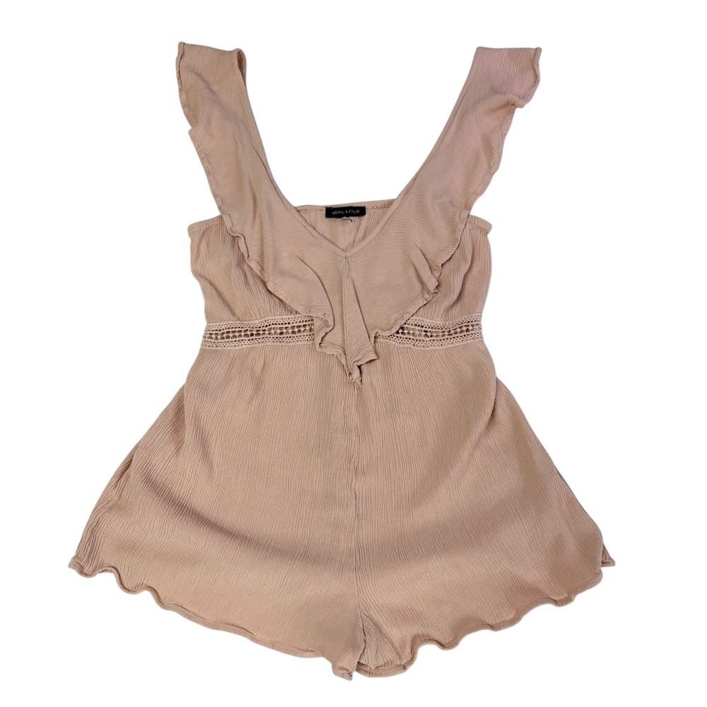 Pink Ruffle Flutter Sleeve Crinkle Crochet Romper Boho Cottagecore Fairy XS